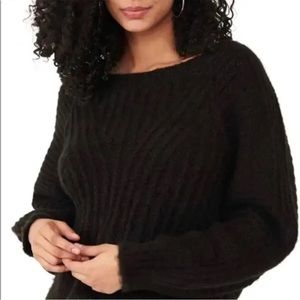 Free People Women Small Sweater Cropped Black Oversized Pullover Slouchy
